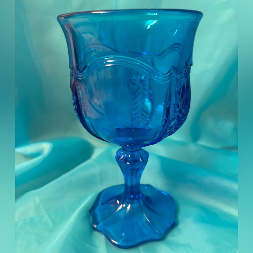 Fenton Colonial Blue Empress Footed Goblet - Picture 7 of 11